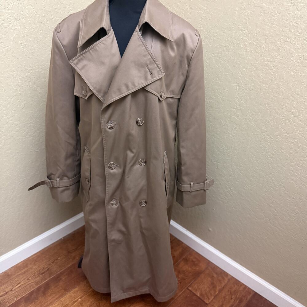 Vintage Misty Harbor Mens Khaki Trench Coat 44 Reg Belted Lined